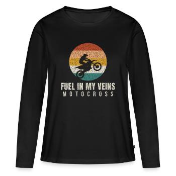 Carburant dans mes veines Motocross rétro - T-shirt manches longues Premium bio Femme - noir - Devant - Julia (174cm)