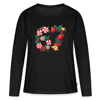 Pfefferminzkranz Weihnachtsstimmung - Frauen Premium Bio Langarmshirt - Schwarz - Vorne - Julia (174cm)