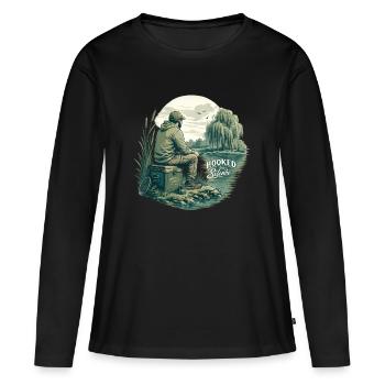 Hooked on Silence / Für Angelbegeisterte - Frauen Premium Bio Langarmshirt - Schwarz - Vorne - Julia (174cm)
