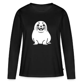 Süße Robbe Silhouette - Frauen Premium Bio Langarmshirt - Schwarz - Vorne - Julia (174cm)