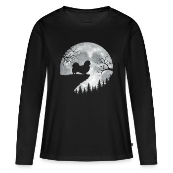 Pleine lune pékinoise - Chien de Péke Maman Papa Chien de poche - T-shirt manches longues Premium bio Femme - noir - Devant - Julia (174cm)