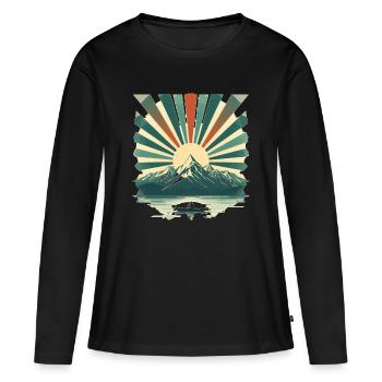 Sonnenaufgang über Bergsee - Frauen Premium Bio Langarmshirt - Schwarz - Vorne - Julia (174cm)