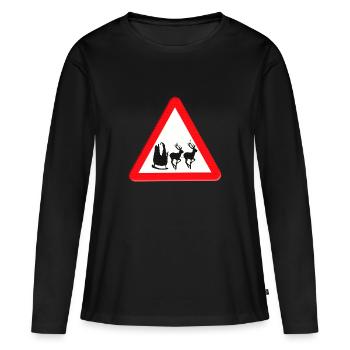 Straßenschilderwarnung für den Weihnachtsmann voraus. - Frauen Premium Bio Langarmshirt - Schwarz - Vorne - Julia (174cm)