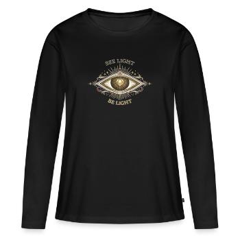 See Light Be Light Sacred Geometry Zen Shirt - Frauen Premium Bio Langarmshirt - Schwarz - Vorne - Julia (174cm)