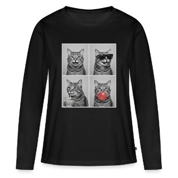 Katzen American Bobtail Katze - Frauen Premium Bio Langarmshirt - Schwarz - Vorne - Julia (174cm)