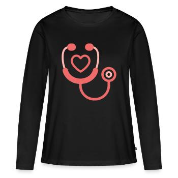 Medizinisches Stethoskop-Symbol | Doktor Healthcare Symbo - Frauen Premium Bio Langarmshirt - Schwarz - Vorne - Julia (174cm)
