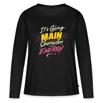 Es verleiht der Hauptfigur Energie – Own It - Frauen Premium Bio Langarmshirt - Schwarz - Vorne - Julia (174cm)