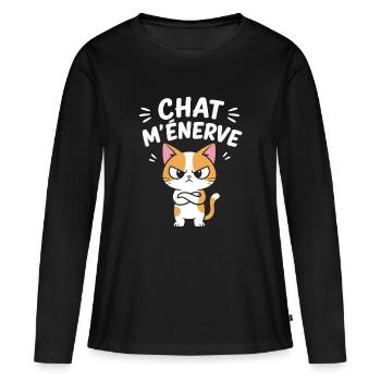 Chat énervé cartoon - T-shirt manches longues Premium bio Femme - noir - Devant - Julia (174cm)