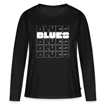 Fette Blues Wiederholungsrastertypografie - Frauen Premium Bio Langarmshirt - Schwarz - Vorne - Julia (174cm)