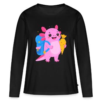 Axolotl zur Einschulung – Schulanfang Schultüte - Frauen Premium Bio Langarmshirt - Schwarz - Vorne - Julia (174cm)