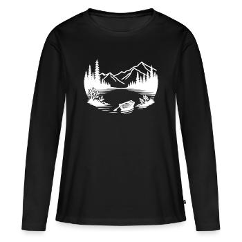Lac de montagne minimaliste avec bateau à rames - T-shirt manches longues Premium bio Femme - noir - Devant - Julia (174cm)