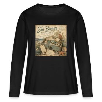 La décoration de l’affiche vintage Sea Breezes Coastal Inn - T-shirt manches longues Premium bio Femme - noir - Devant - Julia (174cm)