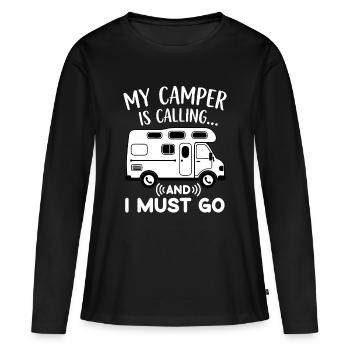 Mon campeur appelle et je dois faire du camping drôle - T-shirt manches longues Premium bio Femme - noir - Devant - Julia (174cm)