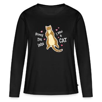 Désolé pour le retard, j’ai vu un chat - T-shirt manches longues Premium bio Femme - noir - Devant - Julia (174cm)