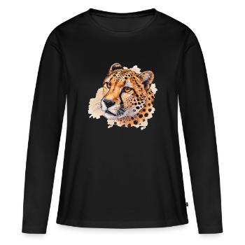 Aquarelle en forme de tête de guépard - T-shirt manches longues Premium bio Femme - noir - Devant - Julia (174cm)