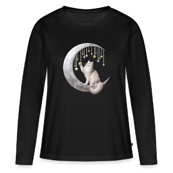 Moon Cat et Étoiles - T-shirt manches longues Premium bio Femme - noir - Devant - Julia (174cm)