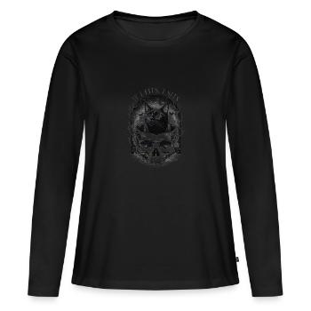 Chat au crâne gothique avec la lune - T-shirt manches longues Premium bio Femme - noir - Devant - Julia (174cm)