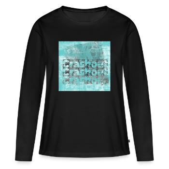 Verrauschte Typo Grafik im Cyan-Look - Frauen Premium Bio Langarmshirt - Schwarz - Vorne - Julia (174cm)