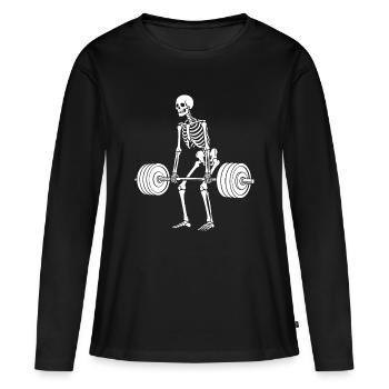 Skeleton-Gewichtheben - Frauen Premium Bio Langarmshirt - Schwarz - Vorne - Julia (174cm)