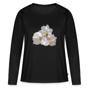 Fleurs de cerisier | Illustration florale zen - T-shirt manches longues Premium bio Femme - noir - Devant - Julia (174cm)