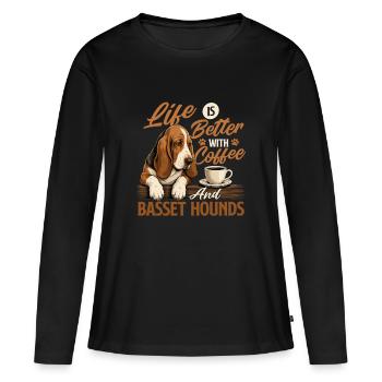 Coffee And Basset Hounds - Maman de chien Amoureuse du café - T-shirt manches longues Premium bio Femme - noir - Devant - Julia (174cm)