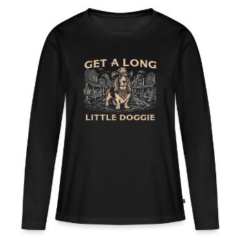 Prends un long petit chien - Papa de chien basset hound - T-shirt manches longues Premium bio Femme - noir - Devant - Julia (174cm)