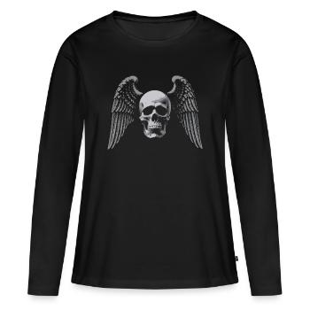 Emblème gothique du crâne ailé - T-shirt manches longues Premium bio Femme - noir - Devant - Julia (174cm)