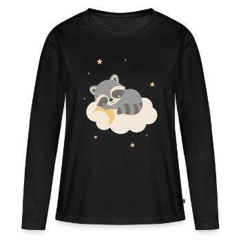 Süßer Waschbär schläft auf Wolke   - Frauen Premium Bio Langarmshirt - Schwarz - Vorne - Julia (174cm)