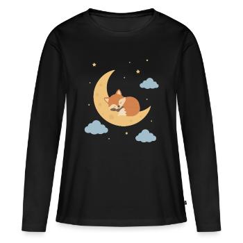Un renard mignon dormant sur la lune - T-shirt manches longues Premium bio Femme - noir - Devant - Julia (174cm)