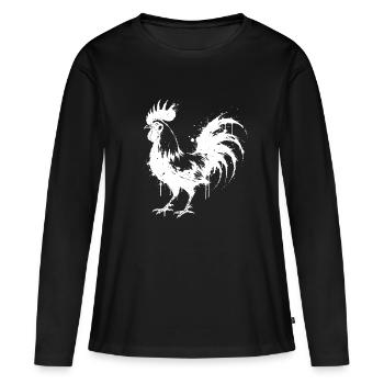 Coq abstrait encre blanche splatter - T-shirt manches longues Premium bio Femme - noir - Devant - Julia (174cm)