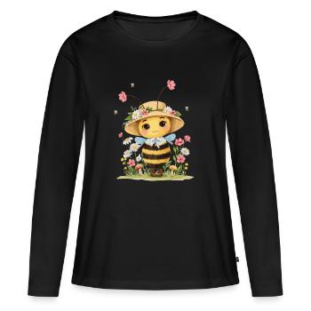 Une jolie abeille avec un chapeau de fleurs et un motif de jardin pour - T-shirt manches longues Premium bio Femme - noir - Devant - Julia (174cm)