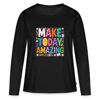 Faites d’aujourd’hui une motivation colorée incroyable pour les enfants - T-shirt manches longues Premium bio Femme - noir - Devant - Julia (174cm)