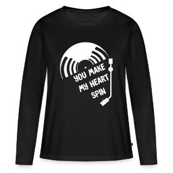 Vinyle - T-shirt manches longues Premium bio Femme - noir - Devant - Julia (174cm)