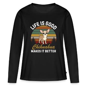 Cadeau Chihuahua Dog Lover pour la maman Chihuahua - T-shirt manches longues Premium bio Femme - noir - Devant - Julia (174cm)