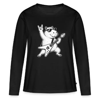 Capybara Rocker Capybara Metal Drôle - T-shirt manches longues Premium bio Femme - noir - Devant - Julia (174cm)