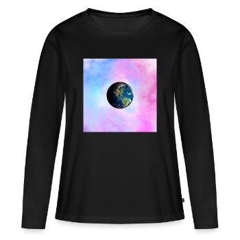 Globe terrestre devant une galaxie pastel - T-shirt manches longues Premium bio Femme - noir - Devant - Julia (174cm)