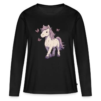 Franges avec des papillons - T-shirt manches longues Premium bio Femme - noir - Devant - Julia (174cm)