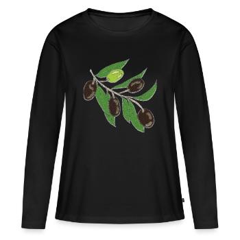 Olive Branche Verte Olive foncée - T-shirt manches longues Premium bio Femme - noir - Devant - Julia (174cm)