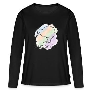Illustration de l’aquarelle d’un oiseau kiwi du World Tour - T-shirt manches longues Premium bio Femme - noir - Devant - Julia (174cm)