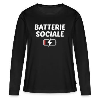 Batterie sociale à 0% - T-shirt manches longues Premium bio Femme - noir - Devant - Julia (174cm)
