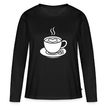 Tasse de café avec cœur pour les connaisseurs - T-shirt manches longues Premium bio Femme - noir - Devant - Julia (174cm)