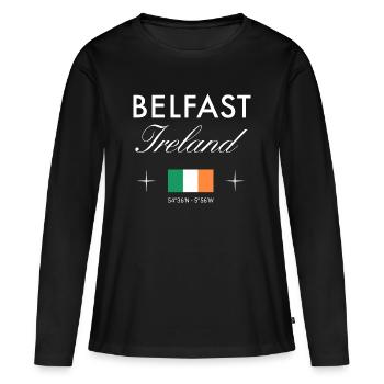 Belfast, Irlande du Nord, Coordonnées Souvenir de voyage - T-shirt manches longues Premium bio Femme - noir - Devant - Julia (174cm)