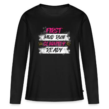 Première course boueuse Schlammlauf Muddy Race - T-shirt manches longues Premium bio Femme - noir - Devant - Julia (174cm)