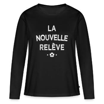 Père Fils Supporter Foot – Nouvelle Relève - T-shirt manches longues Premium bio Femme - noir - Devant - Julia (174cm)
