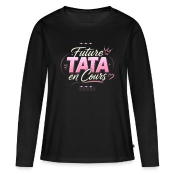 Future Tata in Progress 2027 – Schwangerschaftsankündigung - Frauen Premium Bio Langarmshirt - Schwarz - Vorne - Julia (174cm)