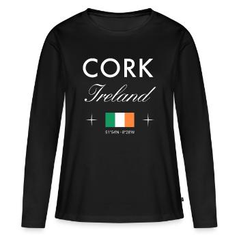 Cork Irlande Coordonnées Souvenir de voyage - T-shirt manches longues Premium bio Femme - noir - Devant - Julia (174cm)