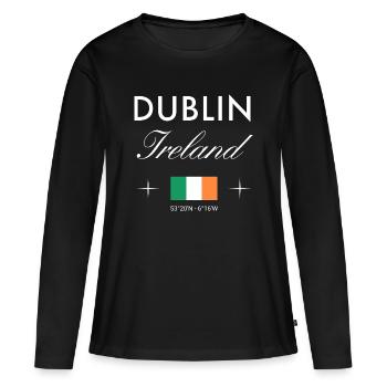 Dublin Irlande Coordonnées Souvenir de voyage - T-shirt manches longues Premium bio Femme - noir - Devant - Julia (174cm)
