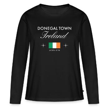 Souvenir de voyage de la Ville de Donegal Coordonnées Irlande - T-shirt manches longues Premium bio Femme - noir - Devant - Julia (174cm)