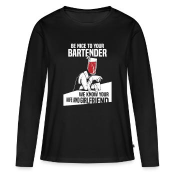 Serveur Barman Barchef - T-shirt manches longues Premium bio Femme - noir - Devant - Julia (174cm)