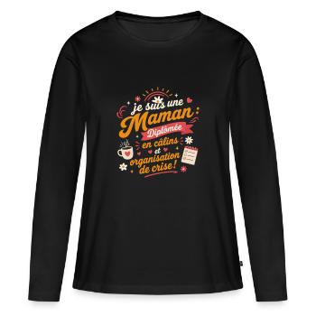 Maman Diplômée: Cuisine et Gestion de Crise - T-shirt manches longues Premium bio Femme - noir - Devant - Julia (174cm)